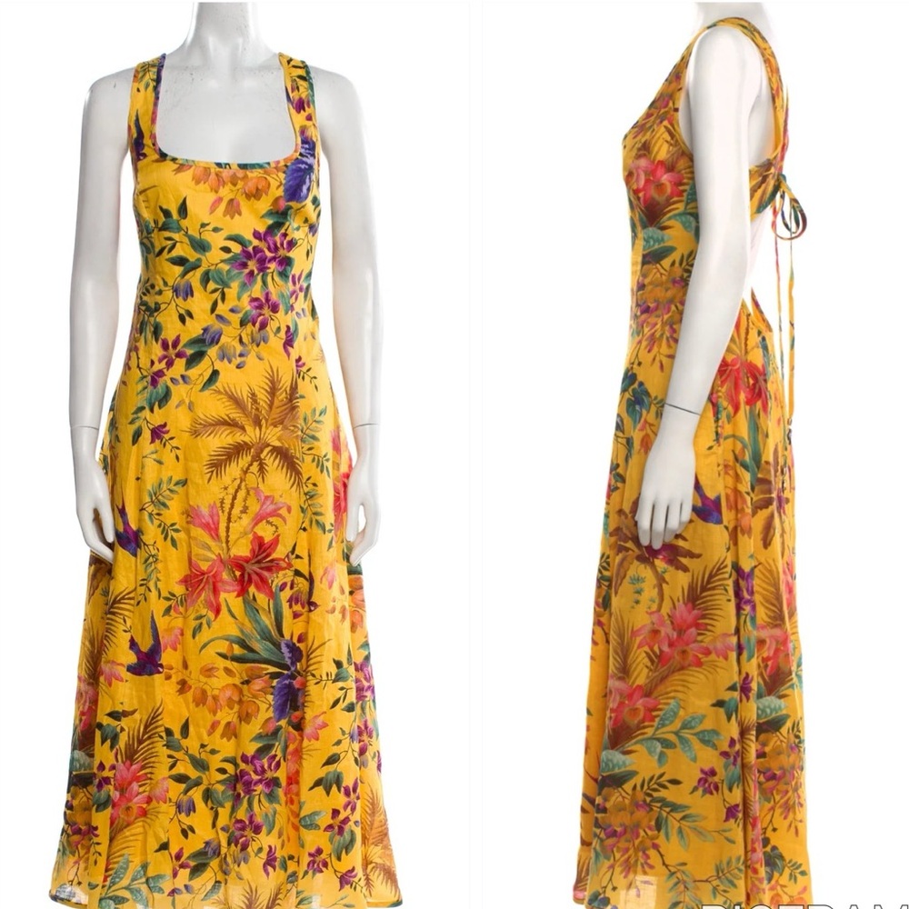 Zimmermann Tropicana Linen Midi Dress - size 1/(4-6)/S